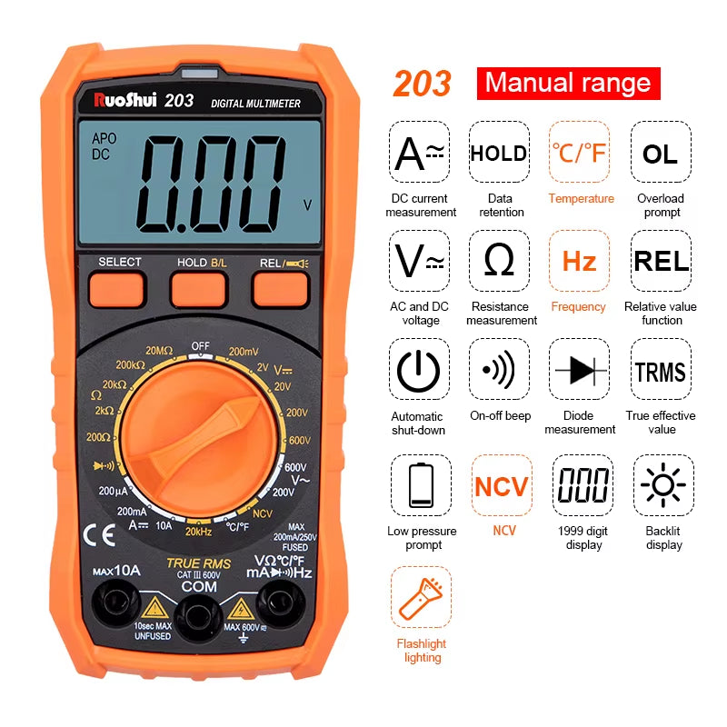 Newest Multimeter NCV 6000 Count True RMS ℃/F Auto Range Tester AC/DC Voltage Meter Flash Back Light Large LCD Screen Multimetro