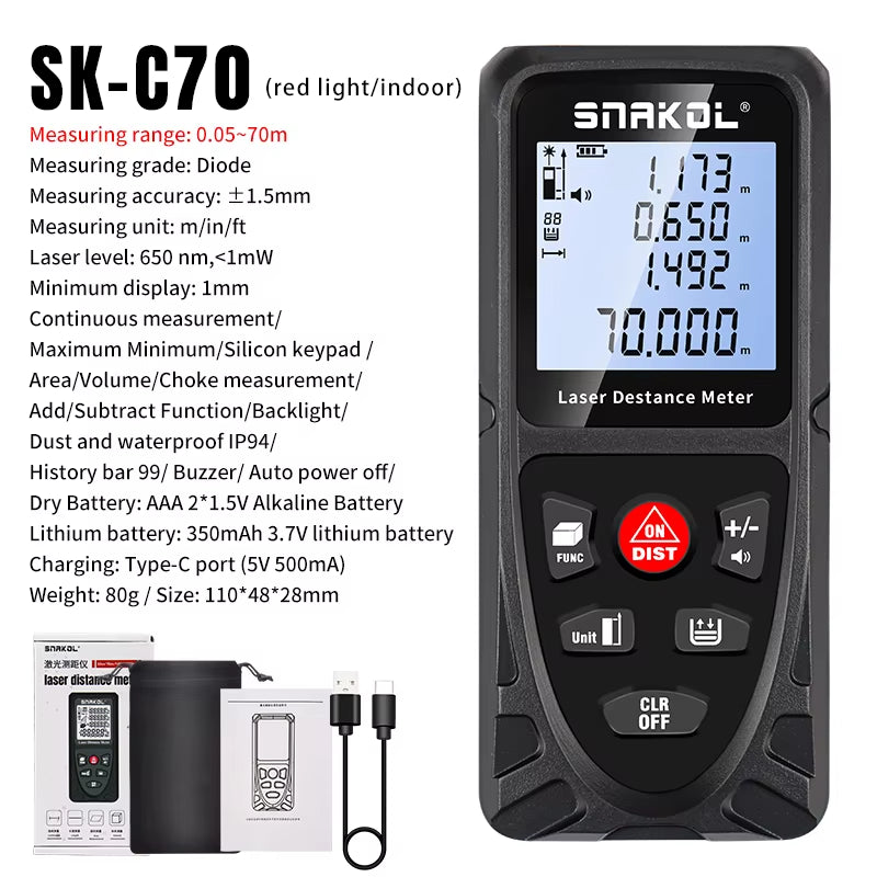 Laser Distance Meter 50M 70M 100M 120M Rangefinder Profesional Range Finder Digital Tape Measure Ruler Test Tools