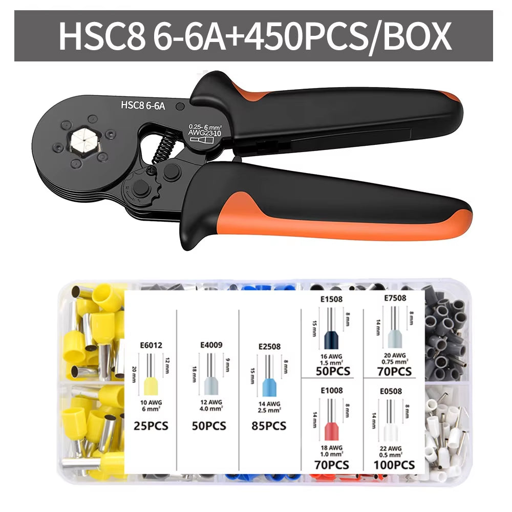Crimping Pliers Kit Tubular Terminal Hsc8 6-4A Crimper Wire Mini Ferrule Crimper Hand Tools Household Electrical Kit Pliers Set