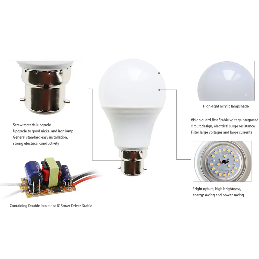 10Pcs/Lot LED Bulb B22 Lamp Bayonet Lampada 21W 18W 15W 12W 9W 6W 3W Cold White Warm White Ball Light Bombill AC 110V 220V 240V