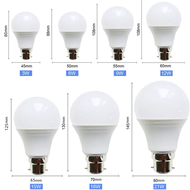 10Pcs/Lot LED Bulb B22 Lamp Bayonet Lampada 21W 18W 15W 12W 9W 6W 3W Cold White Warm White Ball Light Bombill AC 110V 220V 240V