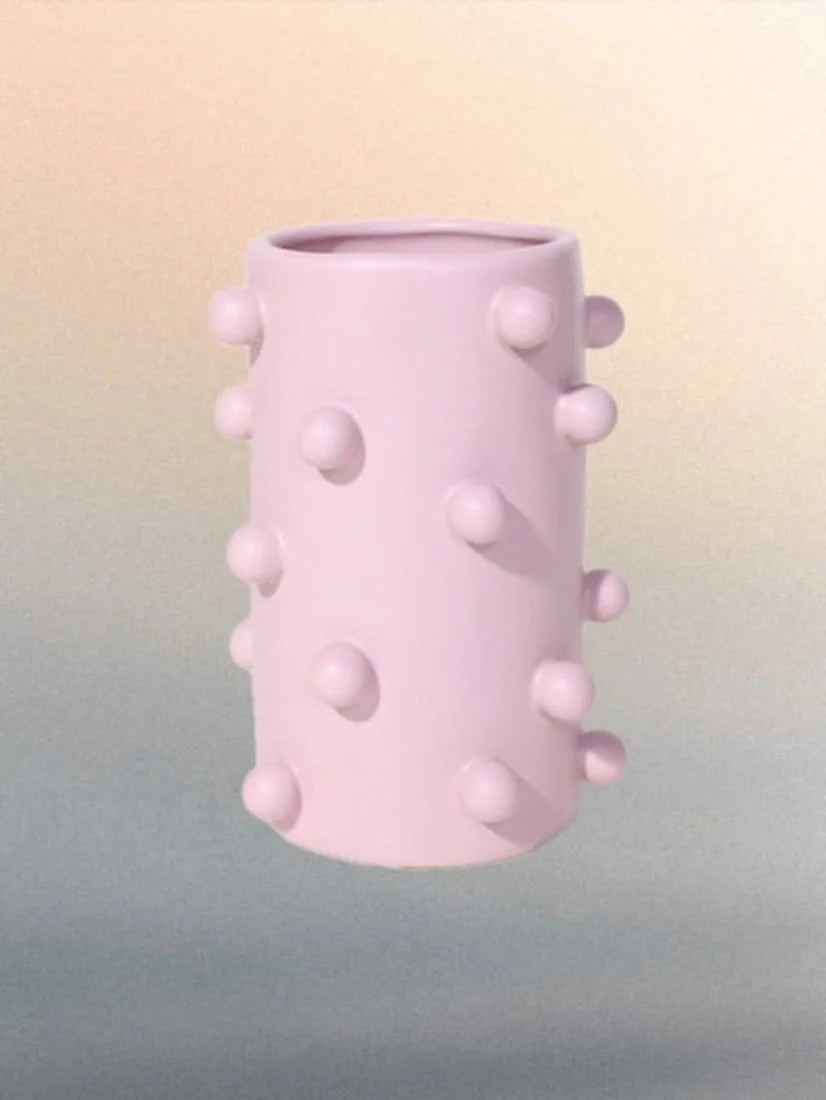 Handmade Morandi-Color Pomponette Vase, Dotted Cylinder Centrepiece