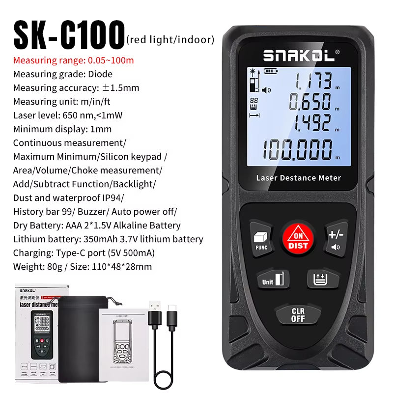 Laser Distance Meter 50M 70M 100M 120M Rangefinder Profesional Range Finder Digital Tape Measure Ruler Test Tools