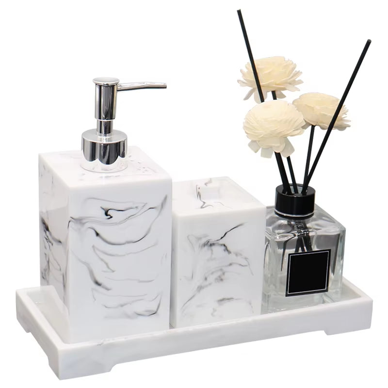 Imitation Marble Luxury Resin Bathroom Accessories Set Cotton Swab Box Storage Tray Toothpick Box Pumping Paper Box Toothbrush