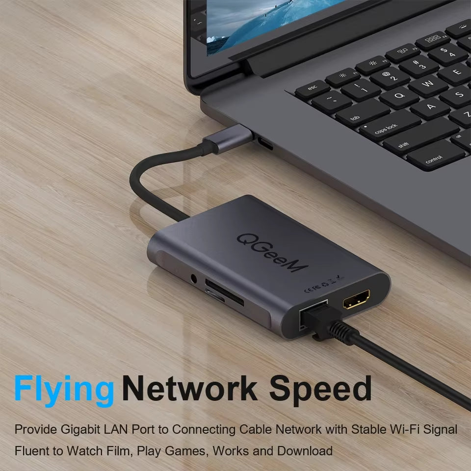 8 in 1 USB C Hub for Macbook Pro USB Hub 3.0 Adapter PD HDMI RJ45 TF SD 3.5Mm Aux Type C Hub for Ipad Pro Splitter Dock