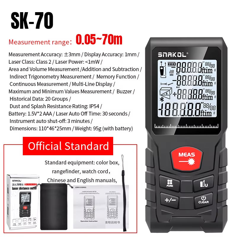 Laser Distance Meter 50M 70M 100M 120M Rangefinder Profesional Range Finder Digital Tape Measure Ruler Test Tools