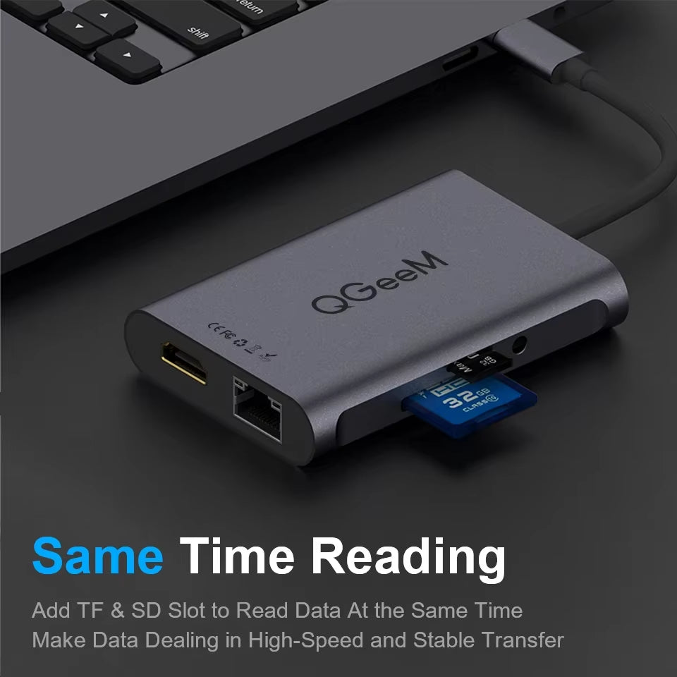 8 in 1 USB C Hub for Macbook Pro USB Hub 3.0 Adapter PD HDMI RJ45 TF SD 3.5Mm Aux Type C Hub for Ipad Pro Splitter Dock