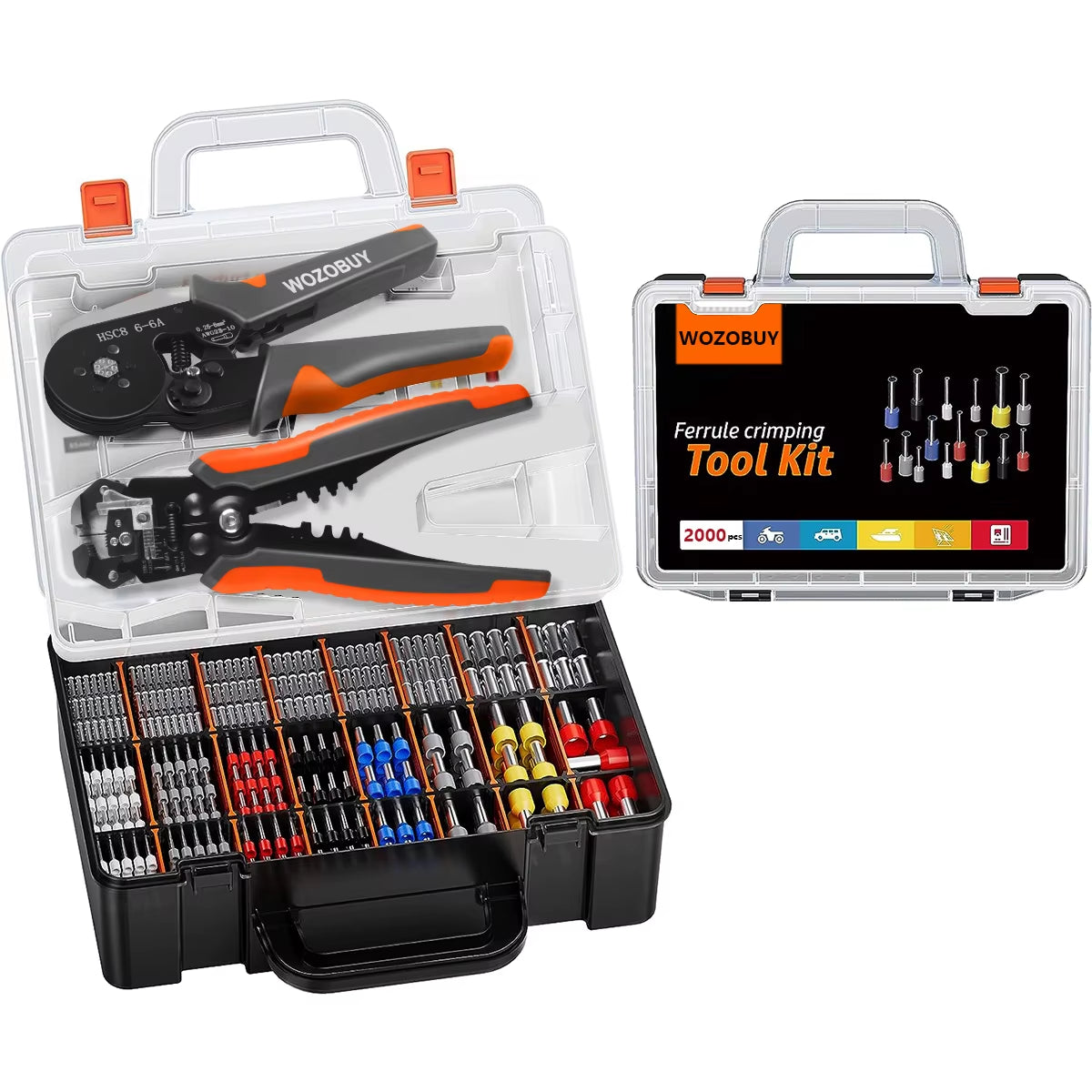Ferrule Crimping Tool Kit, HSC8 6-6A AWG 23-10 Self-Adjusting Crimping Pliers+Stripper | Hexagonal Crimper for Ferrule Terminal