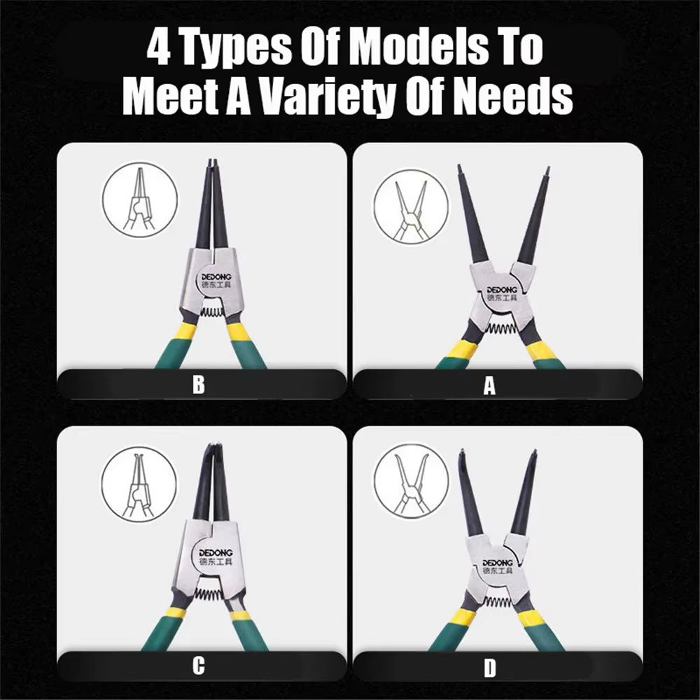 4Pcs Circlip Pliers Set with Storage Bag 7'' Long Nose Plier Staight Bent Plier Inner Outer Retaining Snap Ring Remover Tool