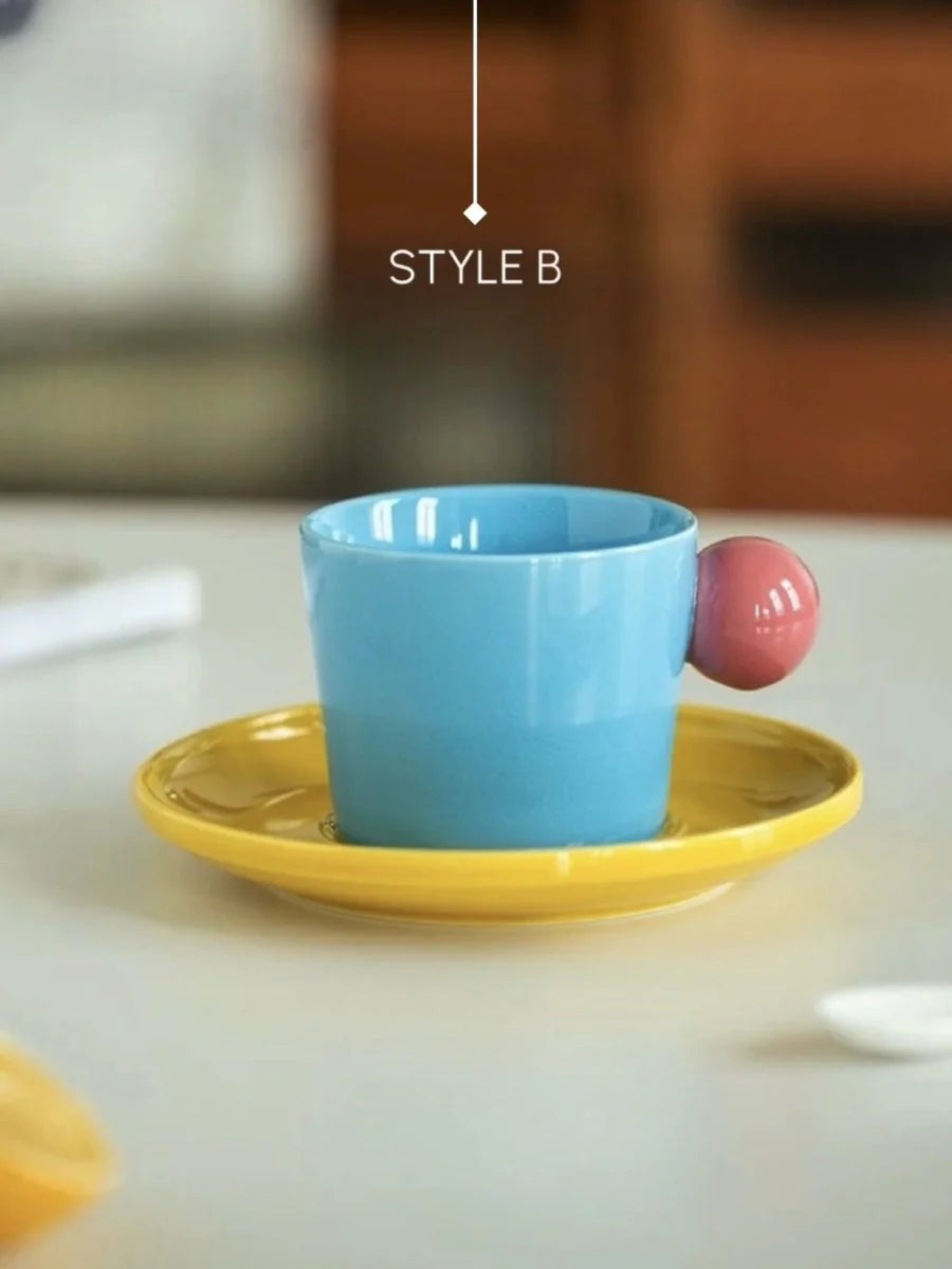 Handmade Skittles Coffee Mug with Saucer - Cute Dopamine Espresso Cup
