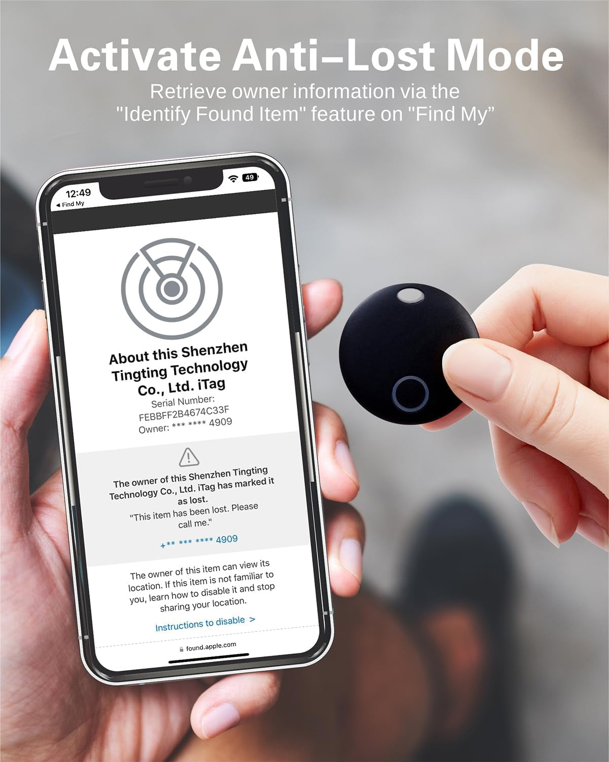 Smart Tag,Luggage Tracker Compatible with Apple Find My (Ios Only),Item Locator for Keys, Luggage,Suitcases, Wallet, IP67 Waterproof, 2 Pack