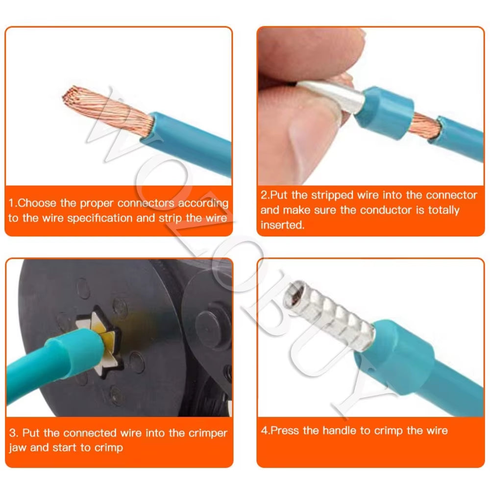 Ferrule Crimping Tool Kit, HSC8 6-6A AWG 23-10 Self-Adjusting Crimping Pliers+Stripper | Hexagonal Crimper for Ferrule Terminal