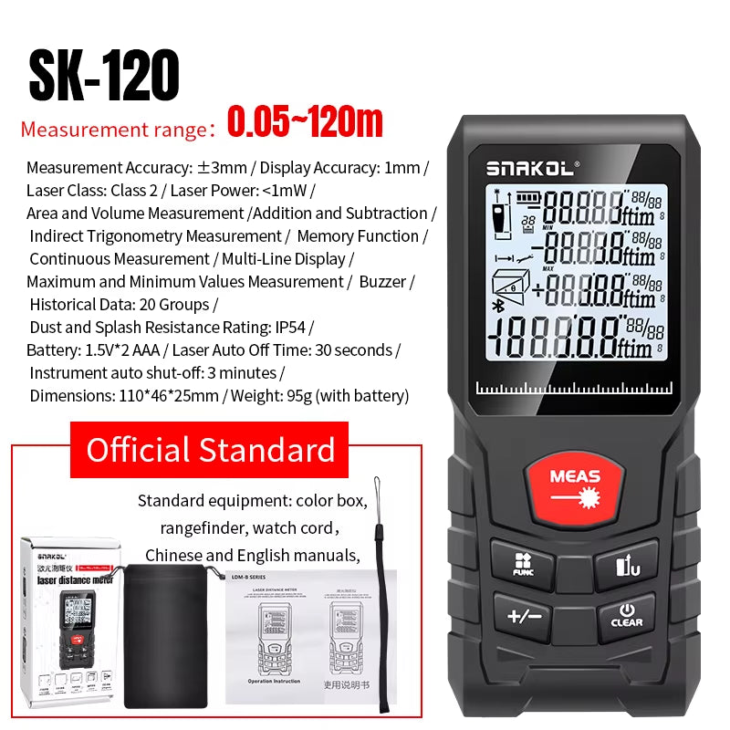Laser Distance Meter 50M 70M 100M 120M Rangefinder Profesional Range Finder Digital Tape Measure Ruler Test Tools