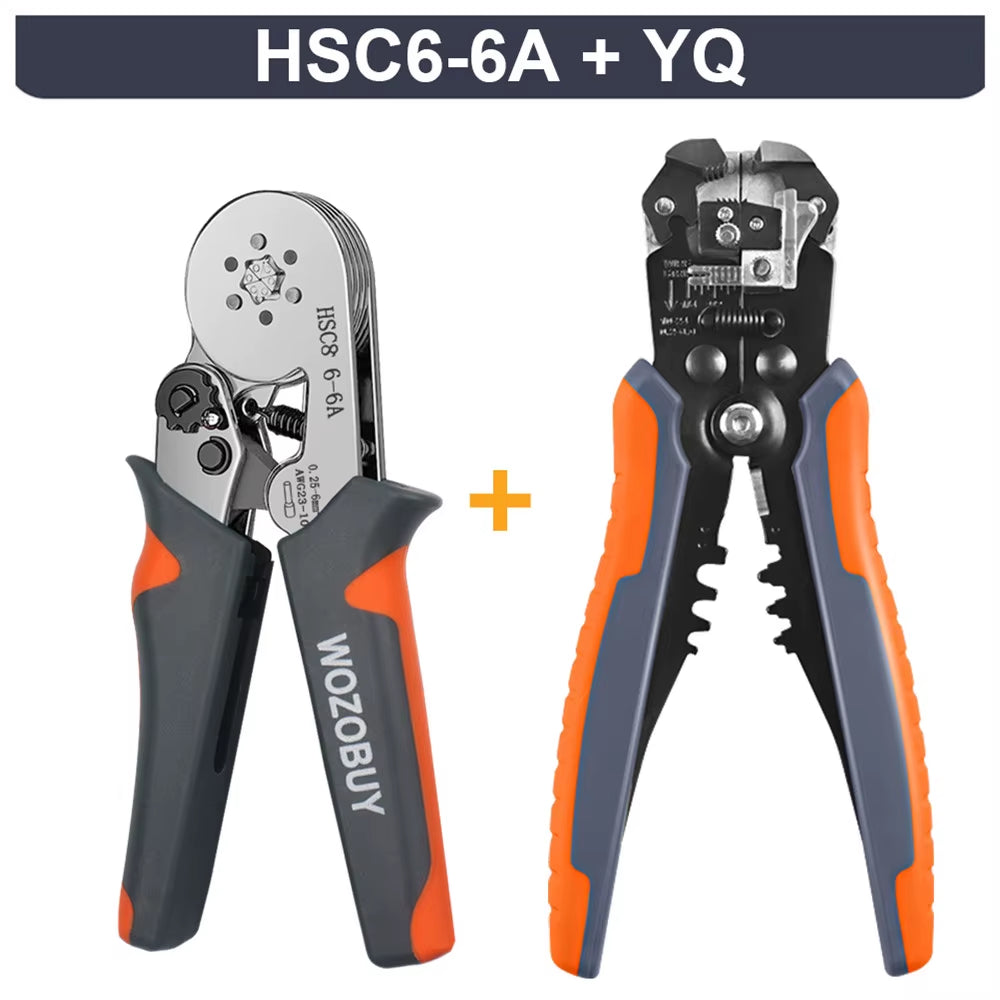 Ferrule Crimping Tool Kit, HSC8 6-6A AWG 23-10 Self-Adjusting Crimping Pliers+Stripper | Hexagonal Crimper for Ferrule Terminal