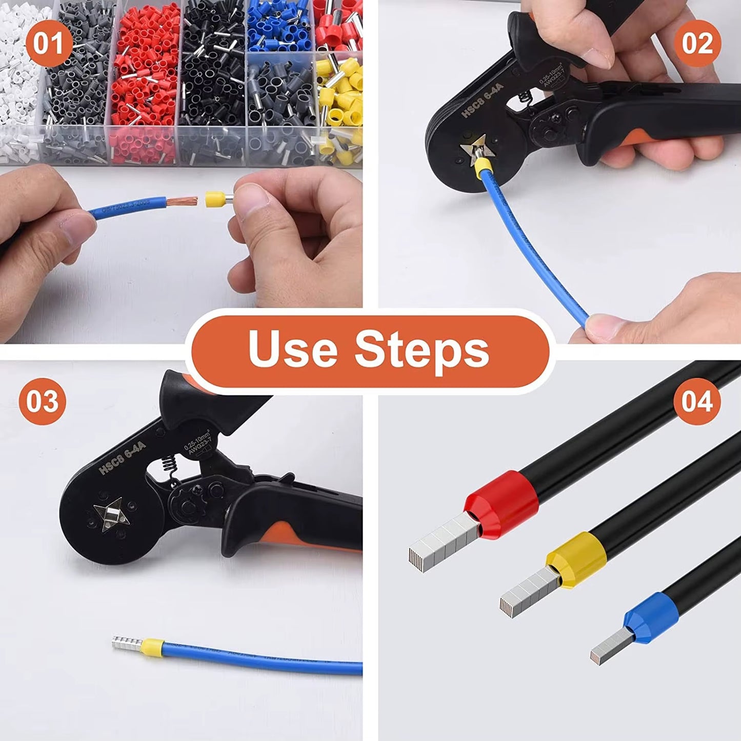 Crimping Pliers Kit Tubular Terminal Hsc8 6-4A Crimper Wire Mini Ferrule Crimper Hand Tools Household Electrical Kit Pliers Set