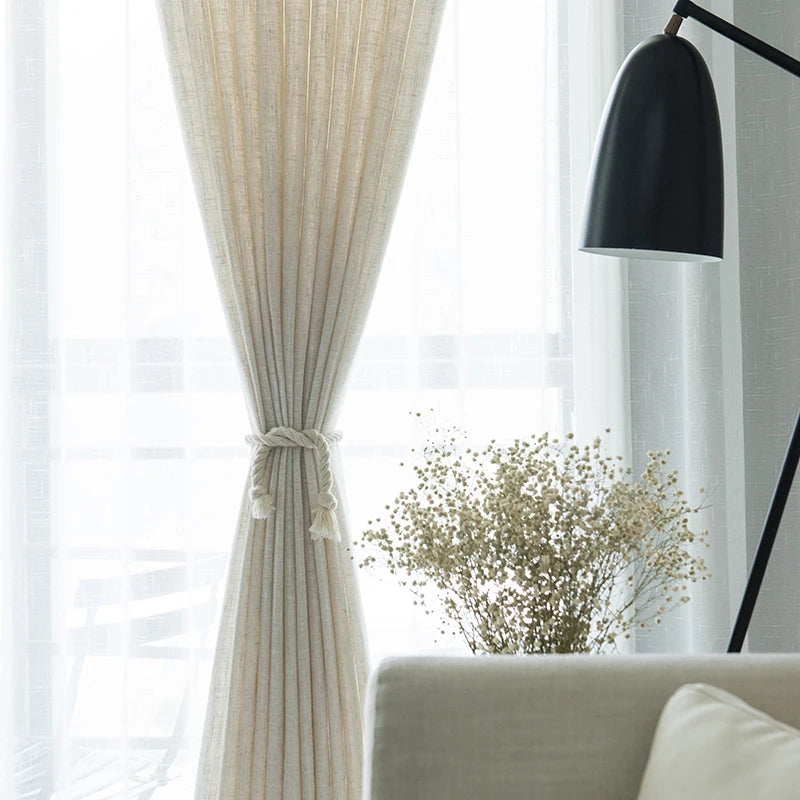 Modern Japanese Style Linen Curtain Thicken Sheer Curtains Contracted Bedroom Wave Window Balcony Tulle Shading Window Screen