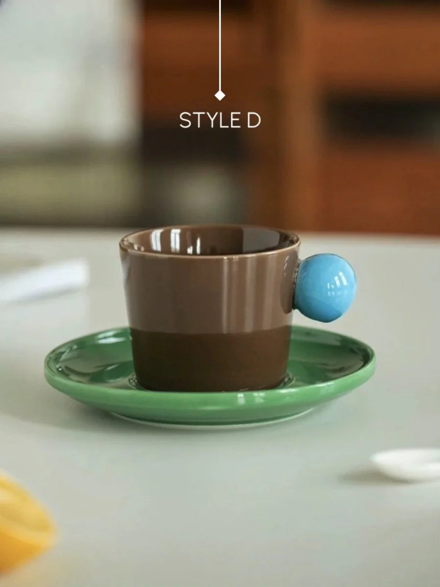 Handmade Skittles Coffee Mug with Saucer - Cute Dopamine Espresso Cup