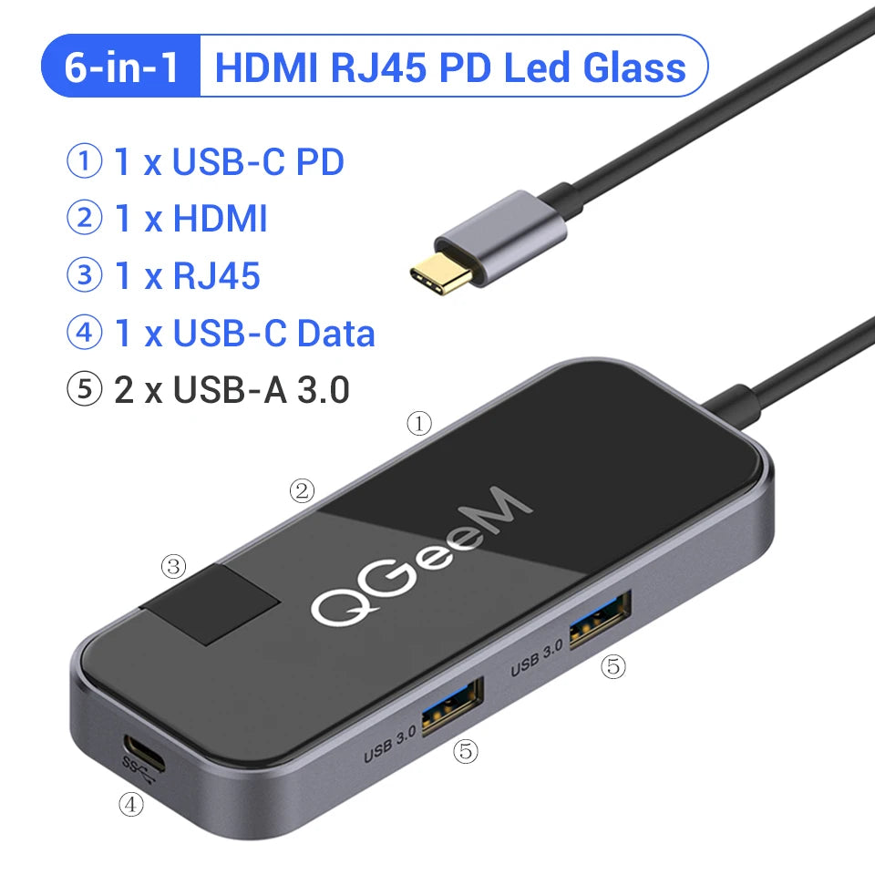 8 in 1 USB C Hub for Macbook Pro USB Hub 3.0 Adapter PD HDMI RJ45 TF SD 3.5Mm Aux Type C Hub for Ipad Pro Splitter Dock