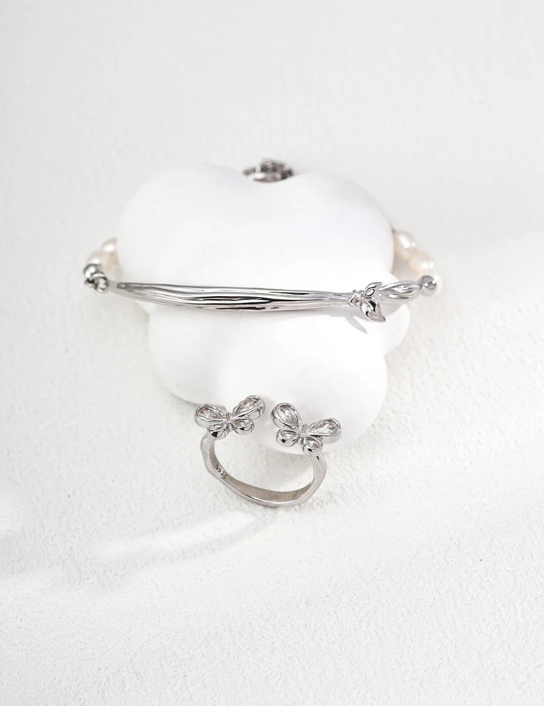 Double Butterfly with Zircon Crystals Ring