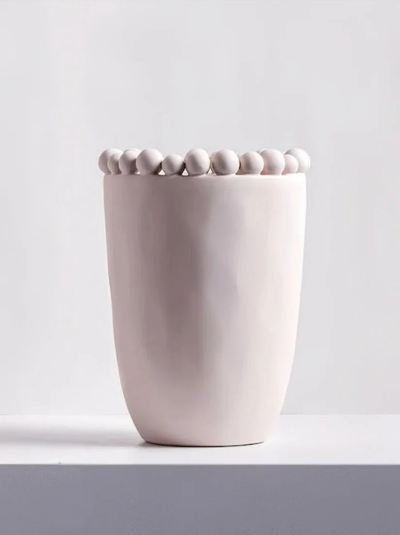Handmade Morandi-Color Pomponette Vase, Dotted Cylinder Centrepiece