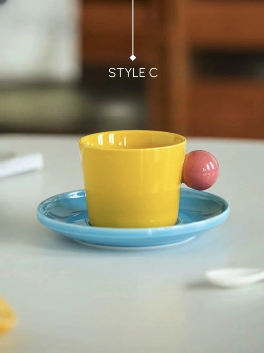 Handmade Skittles Coffee Mug with Saucer - Cute Dopamine Espresso Cup
