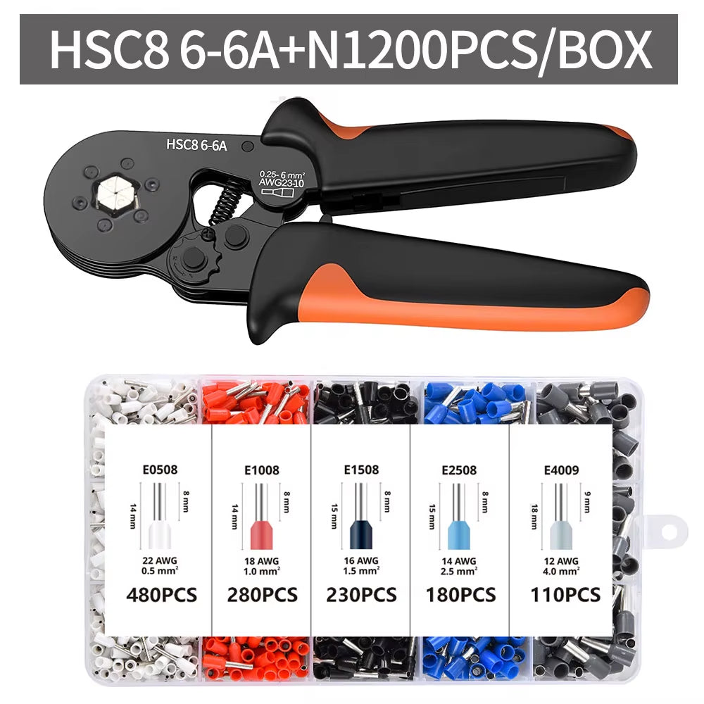 Crimping Pliers Kit Tubular Terminal Hsc8 6-4A Crimper Wire Mini Ferrule Crimper Hand Tools Household Electrical Kit Pliers Set