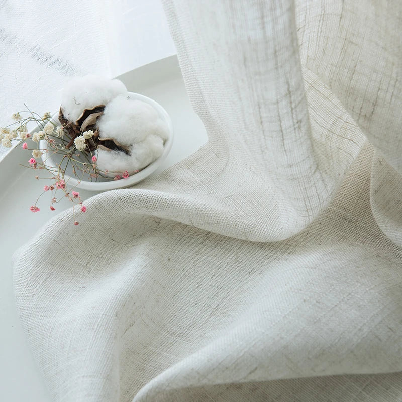 Modern Japanese Style Linen Curtain Thicken Sheer Curtains Contracted Bedroom Wave Window Balcony Tulle Shading Window Screen