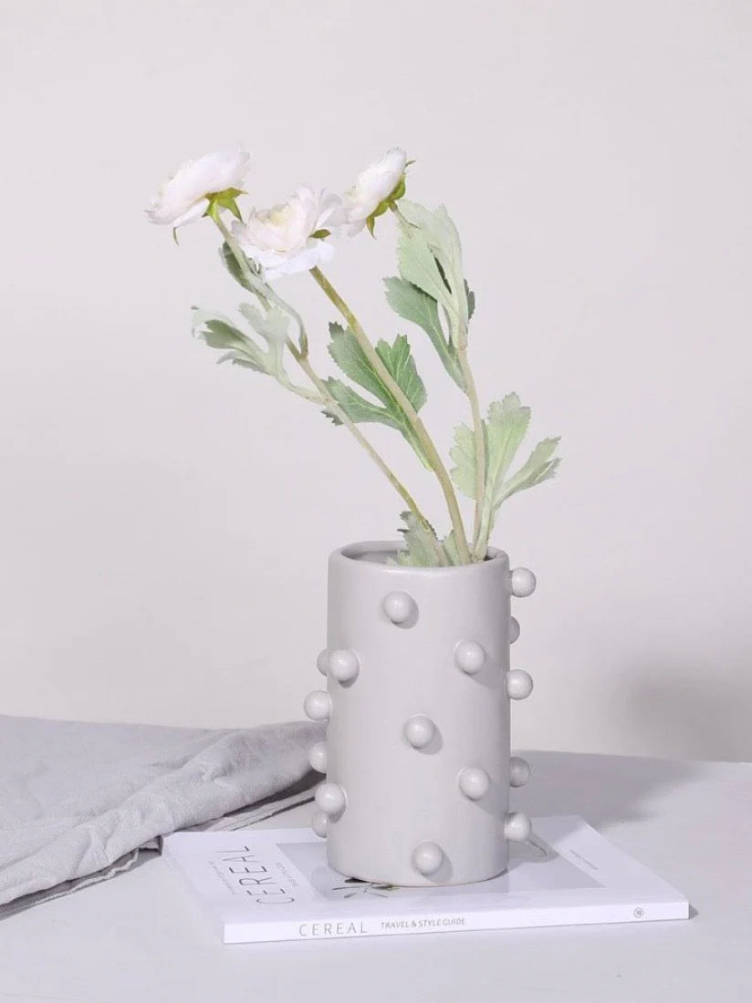 Handmade Morandi-Color Pomponette Vase, Dotted Cylinder Centrepiece