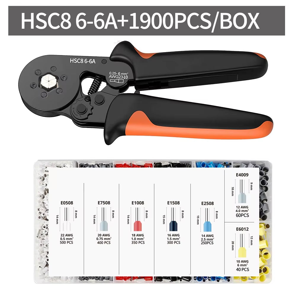 Crimping Pliers Kit Tubular Terminal Hsc8 6-4A Crimper Wire Mini Ferrule Crimper Hand Tools Household Electrical Kit Pliers Set