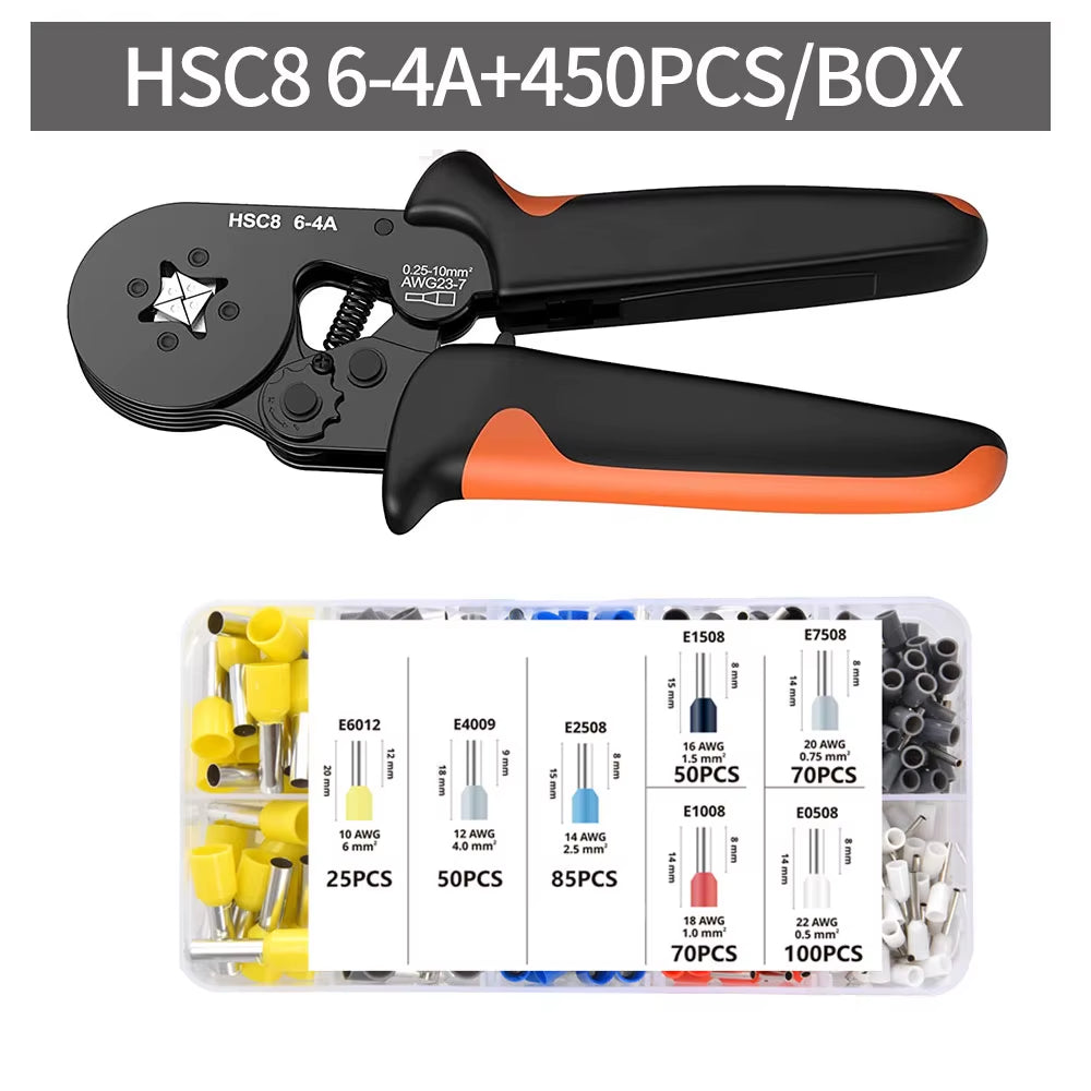 Crimping Pliers Kit Tubular Terminal Hsc8 6-4A Crimper Wire Mini Ferrule Crimper Hand Tools Household Electrical Kit Pliers Set