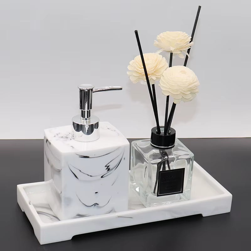 Imitation Marble Luxury Resin Bathroom Accessories Set Cotton Swab Box Storage Tray Toothpick Box Pumping Paper Box Toothbrush