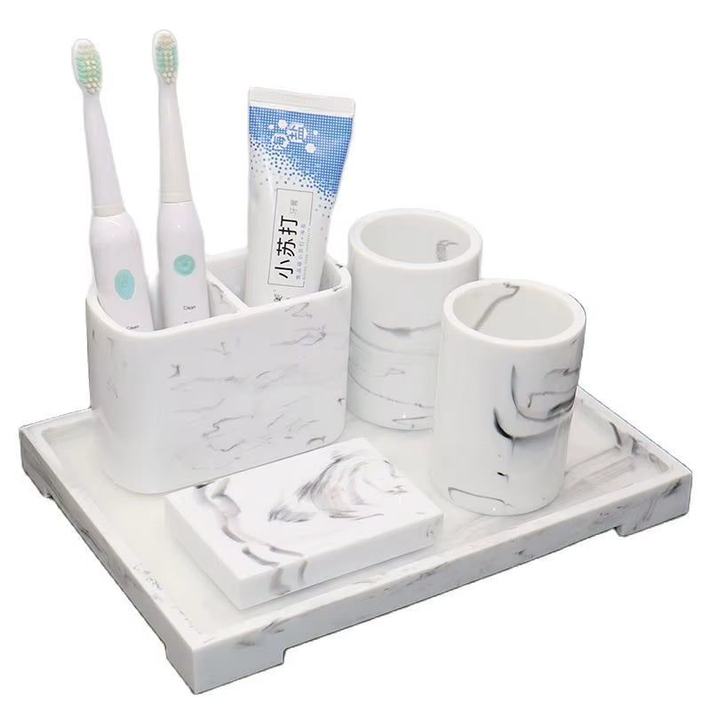 Imitation Marble Luxury Resin Bathroom Accessories Set Cotton Swab Box Storage Tray Toothpick Box Pumping Paper Box Toothbrush