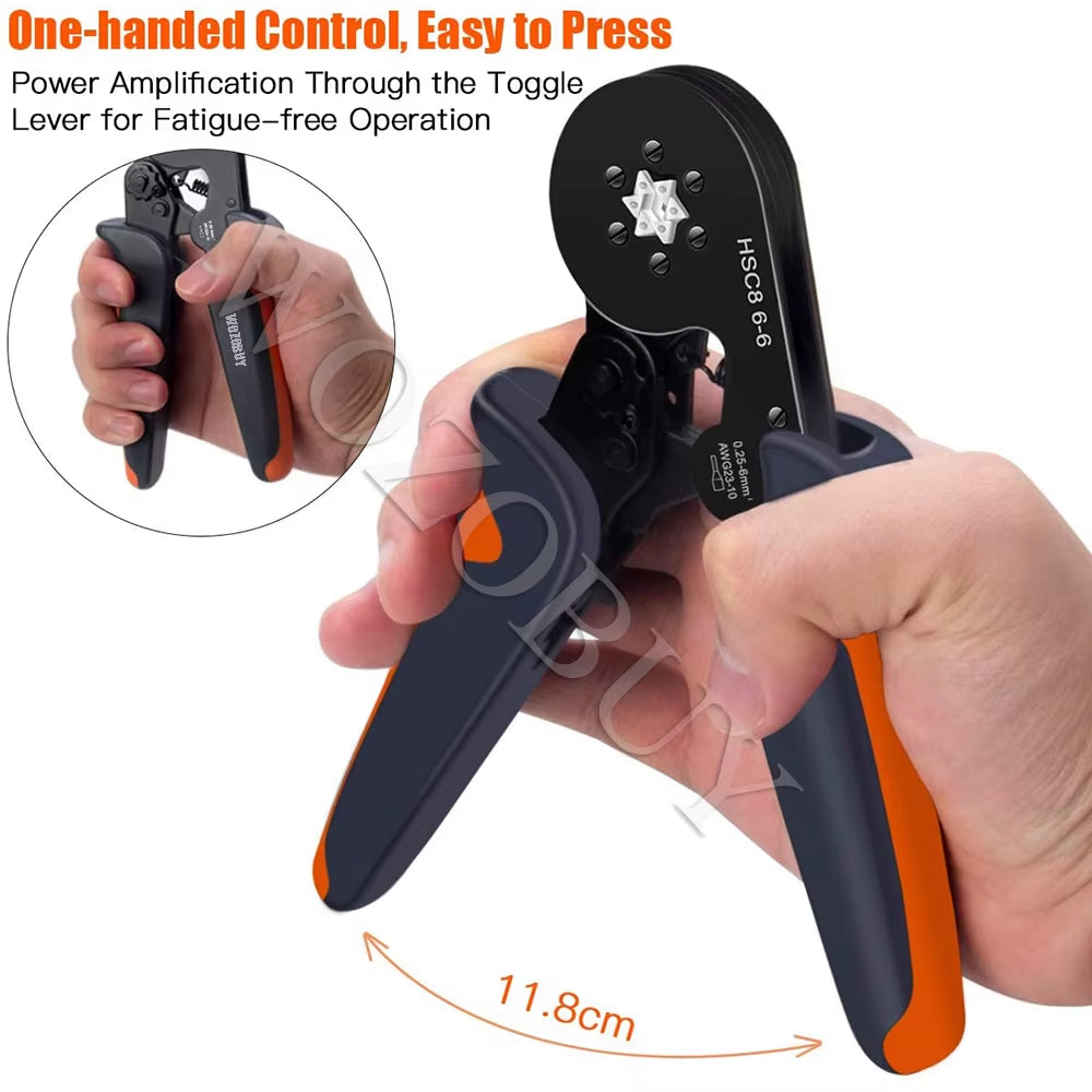 Ferrule Crimping Tool Kit, HSC8 6-6A AWG 23-10 Self-Adjusting Crimping Pliers+Stripper | Hexagonal Crimper for Ferrule Terminal