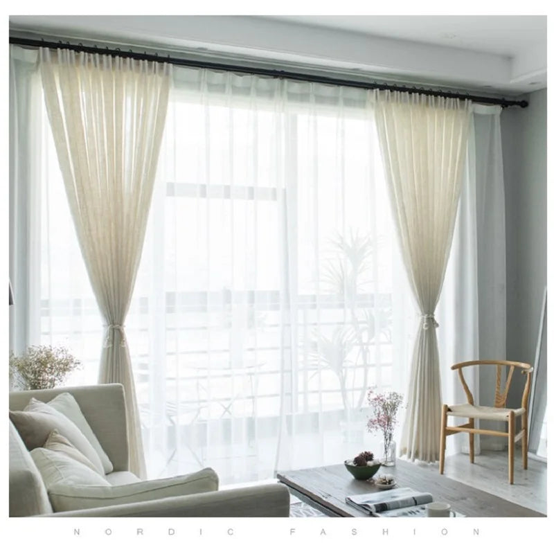 Modern Japanese Style Linen Curtain Thicken Sheer Curtains Contracted Bedroom Wave Window Balcony Tulle Shading Window Screen