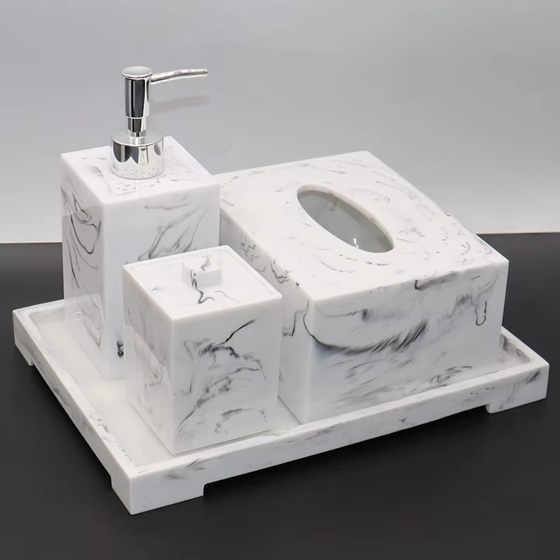 Imitation Marble Luxury Resin Bathroom Accessories Set Cotton Swab Box Storage Tray Toothpick Box Pumping Paper Box Toothbrush
