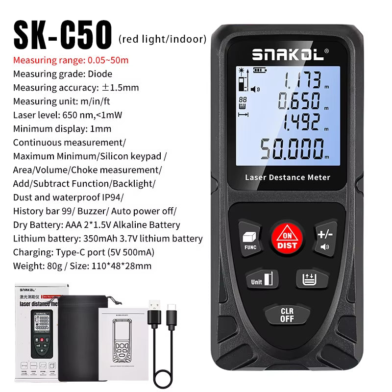 Laser Distance Meter 50M 70M 100M 120M Rangefinder Profesional Range Finder Digital Tape Measure Ruler Test Tools
