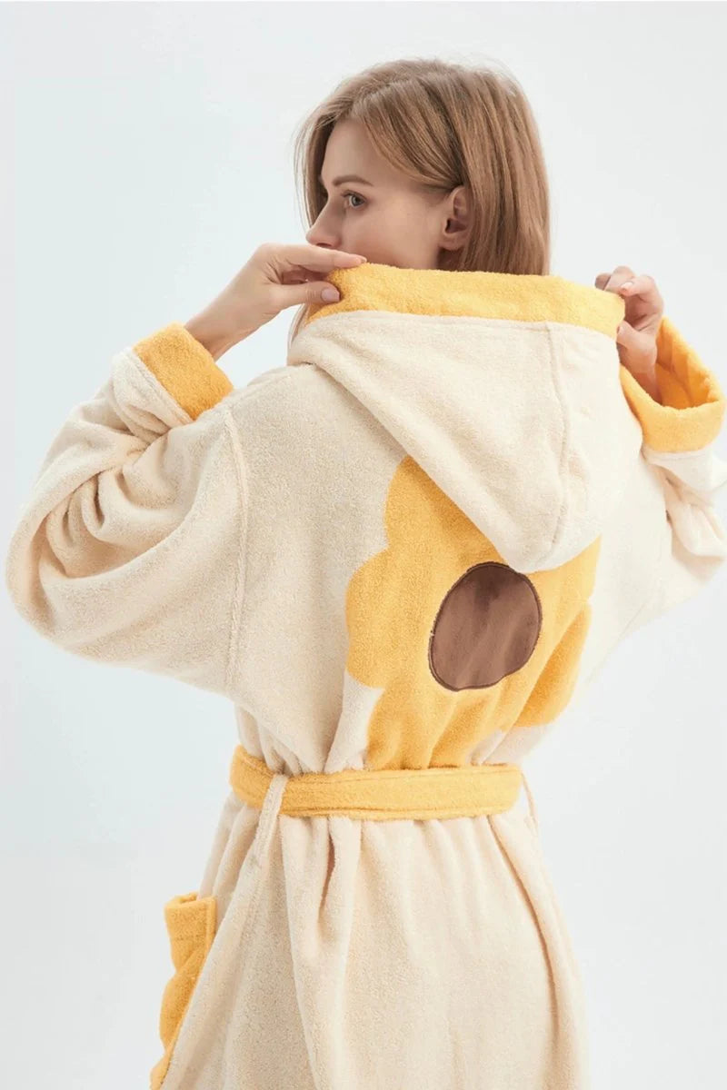 Whimsical Ultra Soft Sunflower Hooded Bathrobe - 100% Organic Long-Stapled Cotton