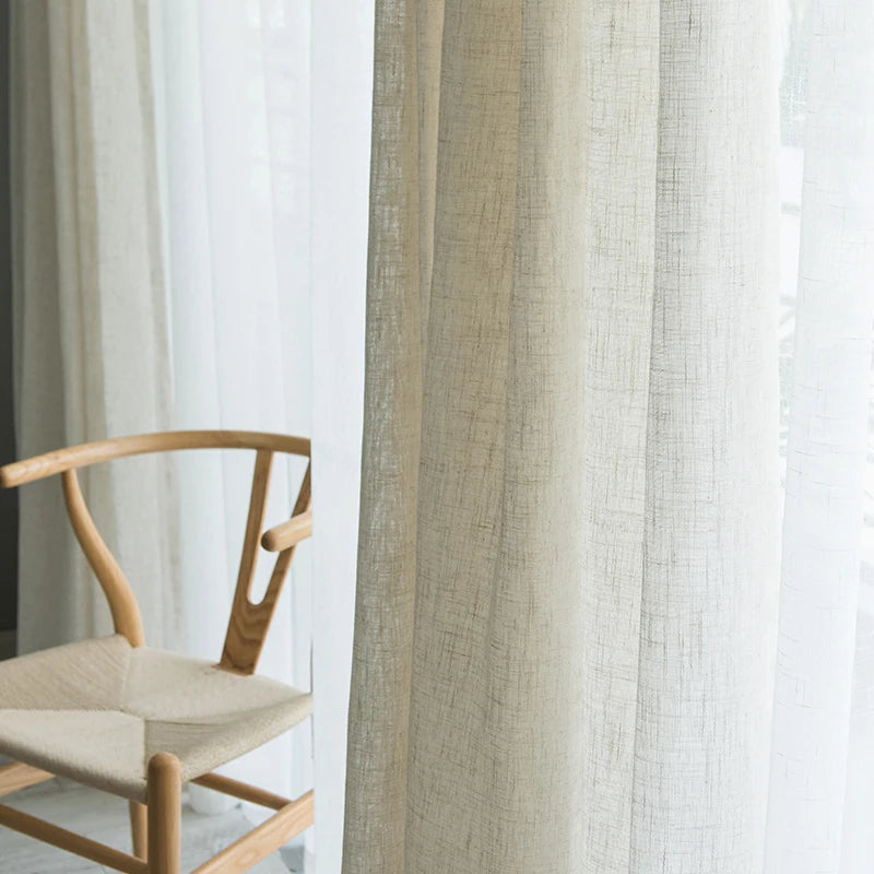 Modern Japanese Style Linen Curtain Thicken Sheer Curtains Contracted Bedroom Wave Window Balcony Tulle Shading Window Screen