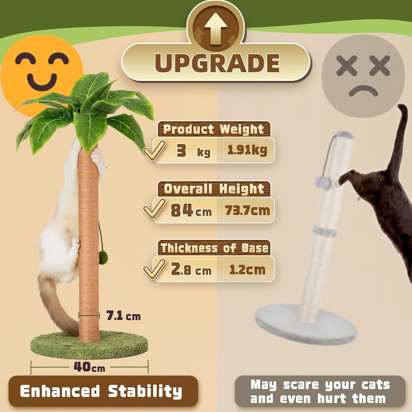 Cat Scratching Post 84 Cm Cute Scratcher Kitten with Sisal Rope for Indoor Cats