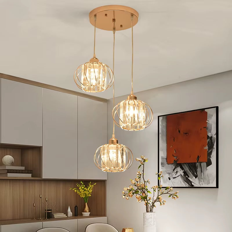 Crystal LED Pendant Lights for Dining Room Living Room Nordic Black Iron Shade 1/3 Lights Kitchen Decor Hanging Ceiling Lamp