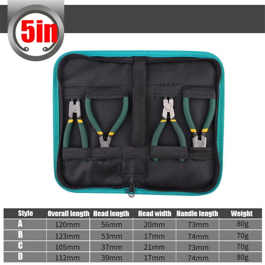 4Pcs Circlip Pliers Set with Storage Bag 7'' Long Nose Plier Staight Bent Plier Inner Outer Retaining Snap Ring Remover Tool