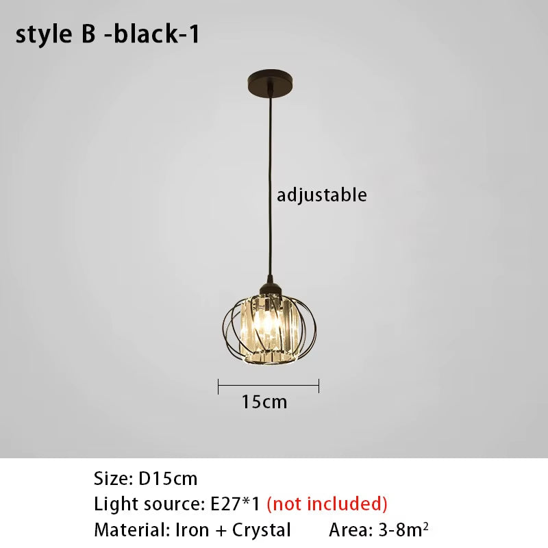 Crystal LED Pendant Lights for Dining Room Living Room Nordic Black Iron Shade 1/3 Lights Kitchen Decor Hanging Ceiling Lamp