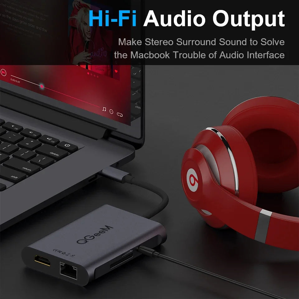 8 in 1 USB C Hub for Macbook Pro USB Hub 3.0 Adapter PD HDMI RJ45 TF SD 3.5Mm Aux Type C Hub for Ipad Pro Splitter Dock