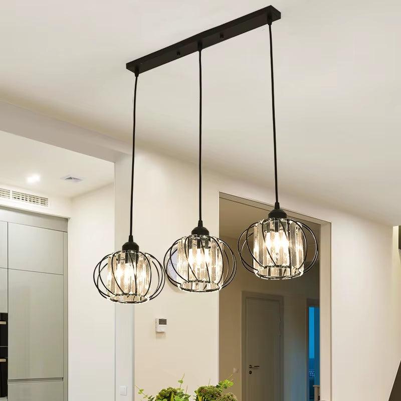 Crystal LED Pendant Lights for Dining Room Living Room Nordic Black Iron Shade 1/3 Lights Kitchen Decor Hanging Ceiling Lamp