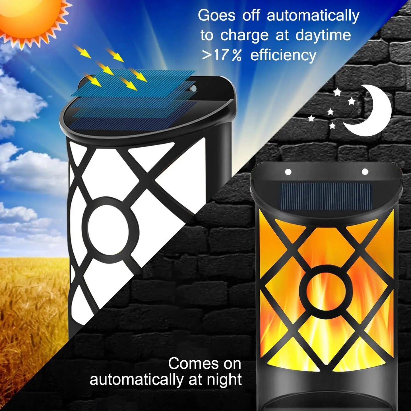 Outdoor Solar Wall Light LED Flickering Flame Dusk to Dawn Garden Patio Deck