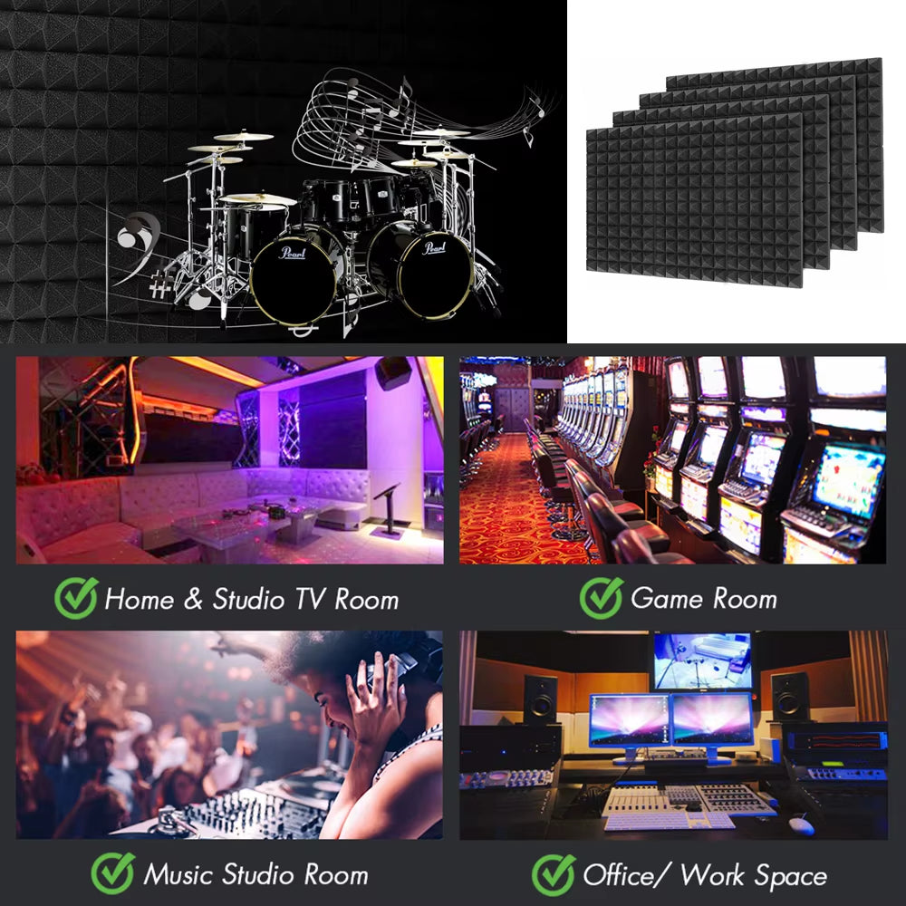 12/24Pack 30X30X5Cm Pyramid Acoustic Foam Sound Proof Absorption Insulation Treatment Panel Soundproofing Pad Wall Panels