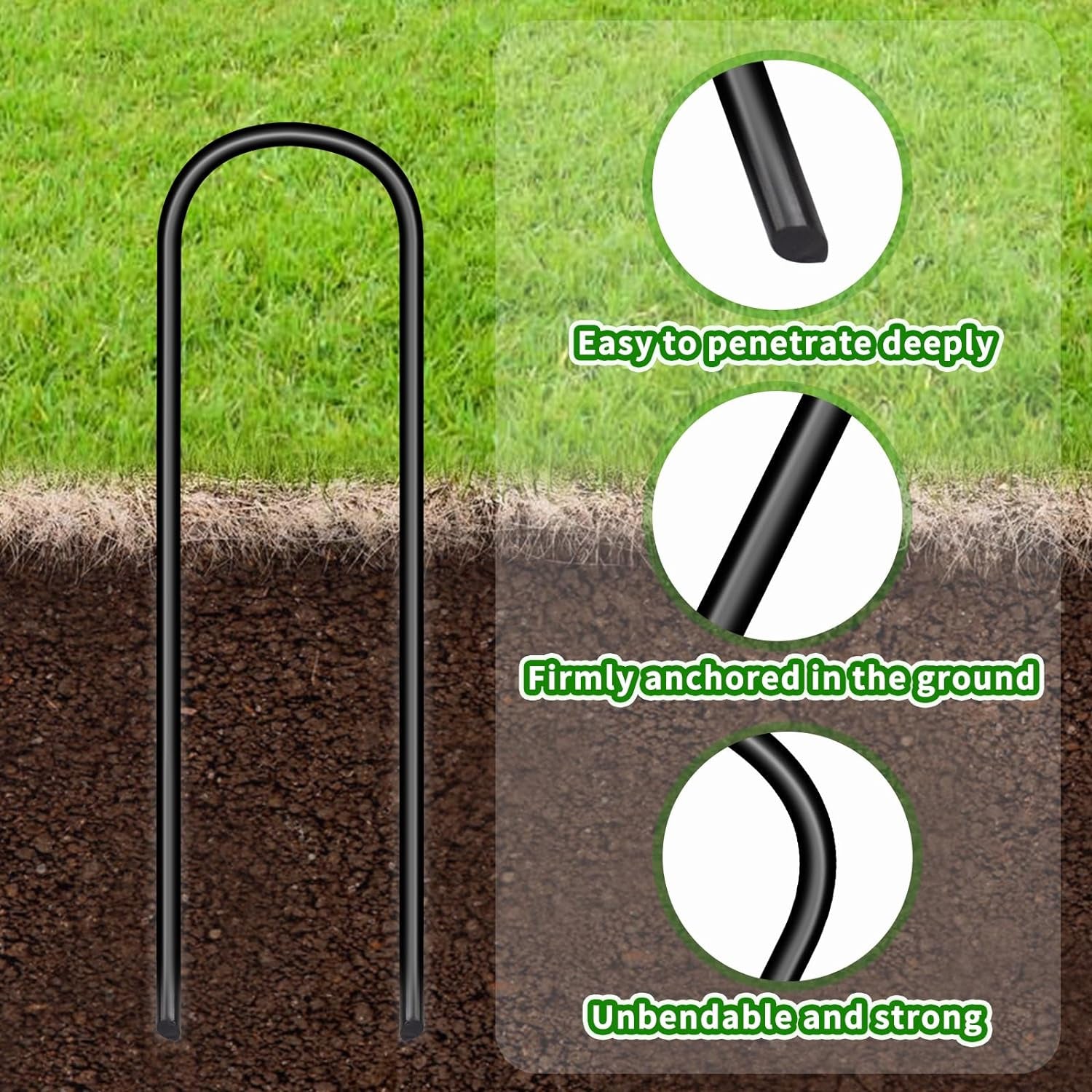 Trampoline Stakes U Shaped Anchors Heavy Duty Metal - Long Trampolines Ground Wind Stakes for Soccer Goals, Camping Tents, Garden Decoration (Black-8Pcs)