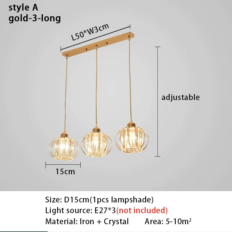 Crystal LED Pendant Lights for Dining Room Living Room Nordic Black Iron Shade 1/3 Lights Kitchen Decor Hanging Ceiling Lamp