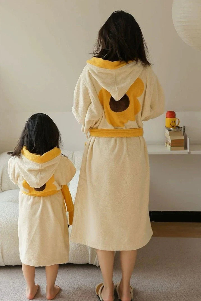 Whimsical Ultra Soft Sunflower Hooded Bathrobe - 100% Organic Long-Stapled Cotton