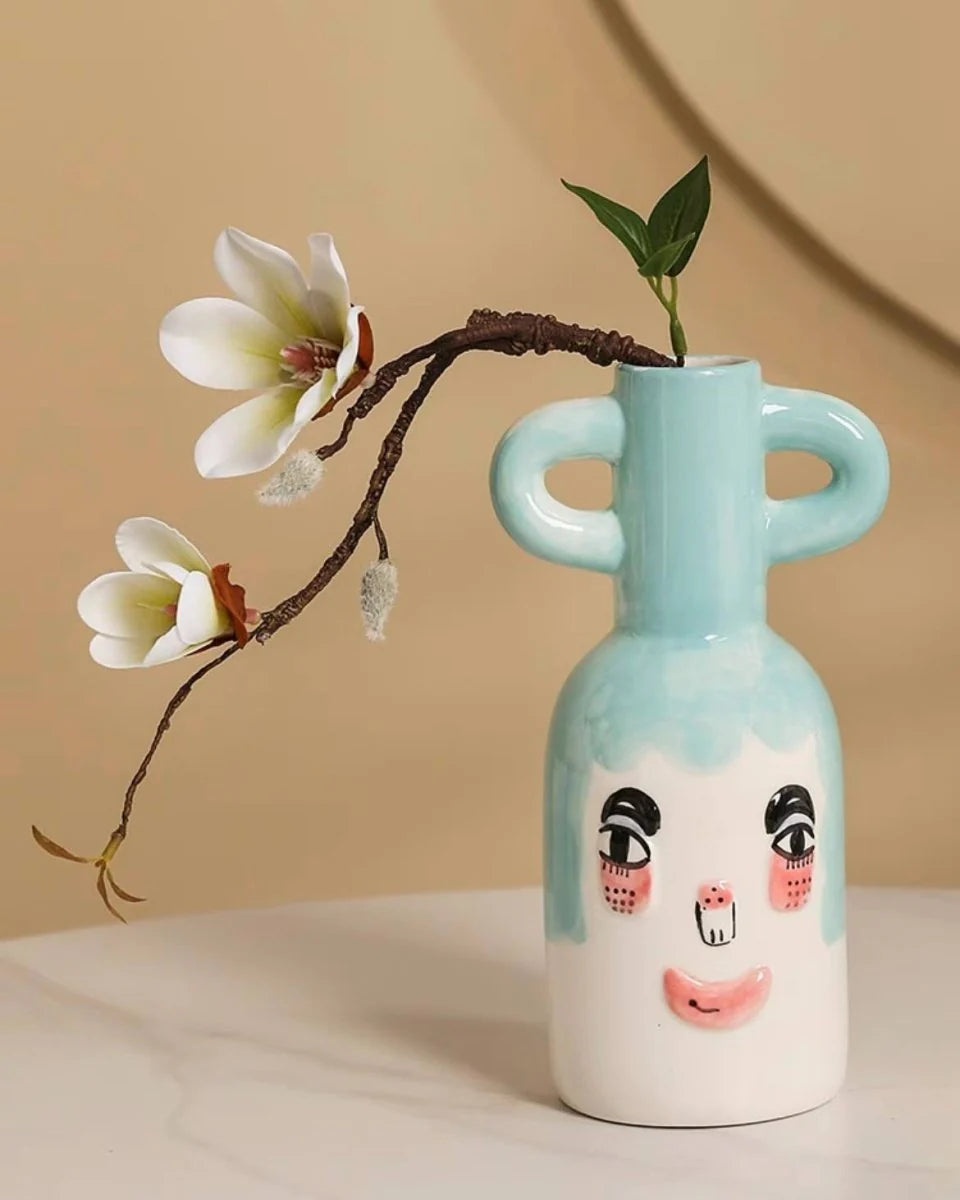 Hand-Painted Whimsical Quirky Cute Dual-Handle Vases
